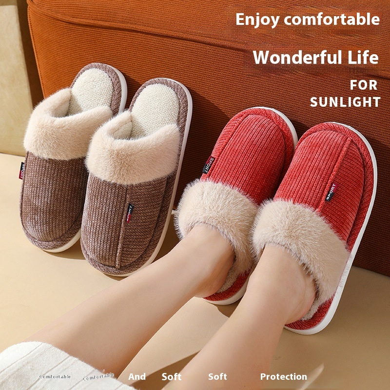 Fur Mouth Home Non-slip Thermal Cotton Slippers foto 2