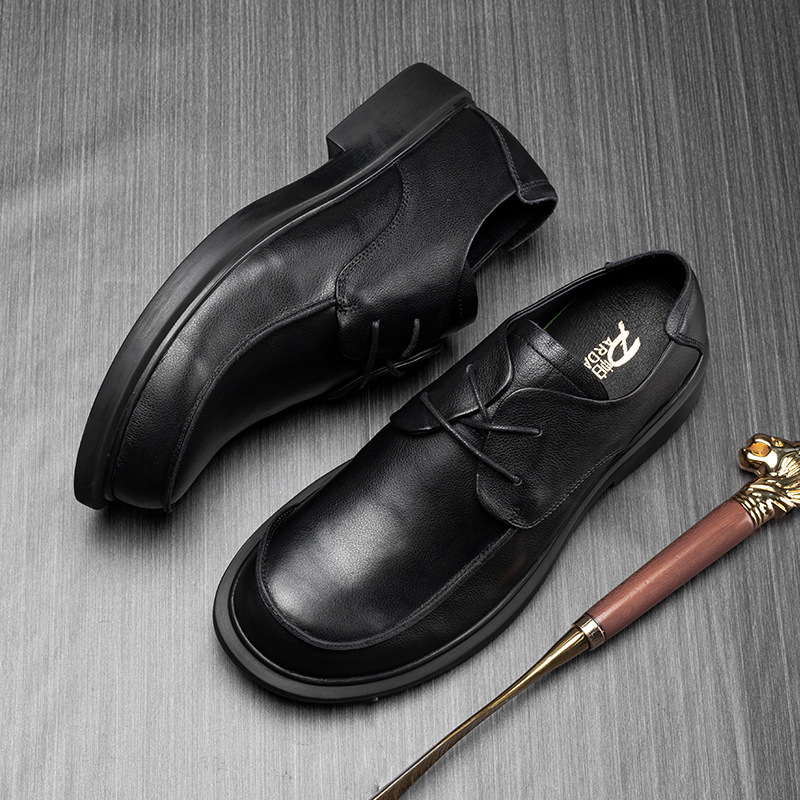 Lace-up Big Head Leather Shoes Soft Leather British Style Casual Leather Shoes foto 3