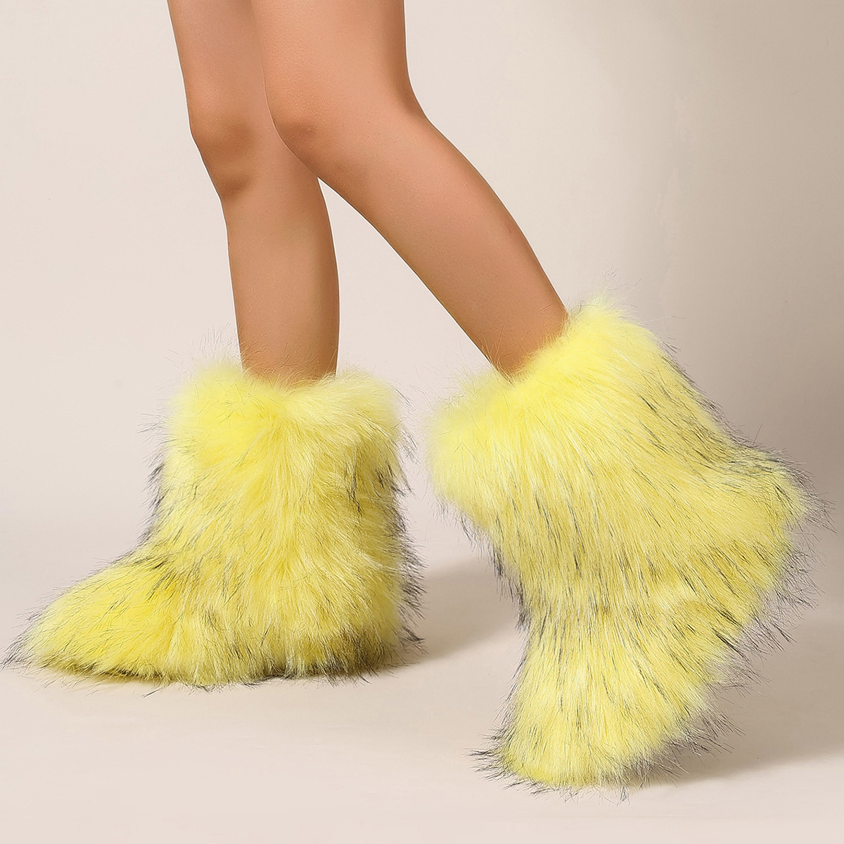 Women's Faux Fur Boot Furry Fluffy Round Toe Suede Winter Comfy Plush Warm Short Outdoor Indoor Flat Shoes Mid-Calf Boots Fashion Boots foto 3