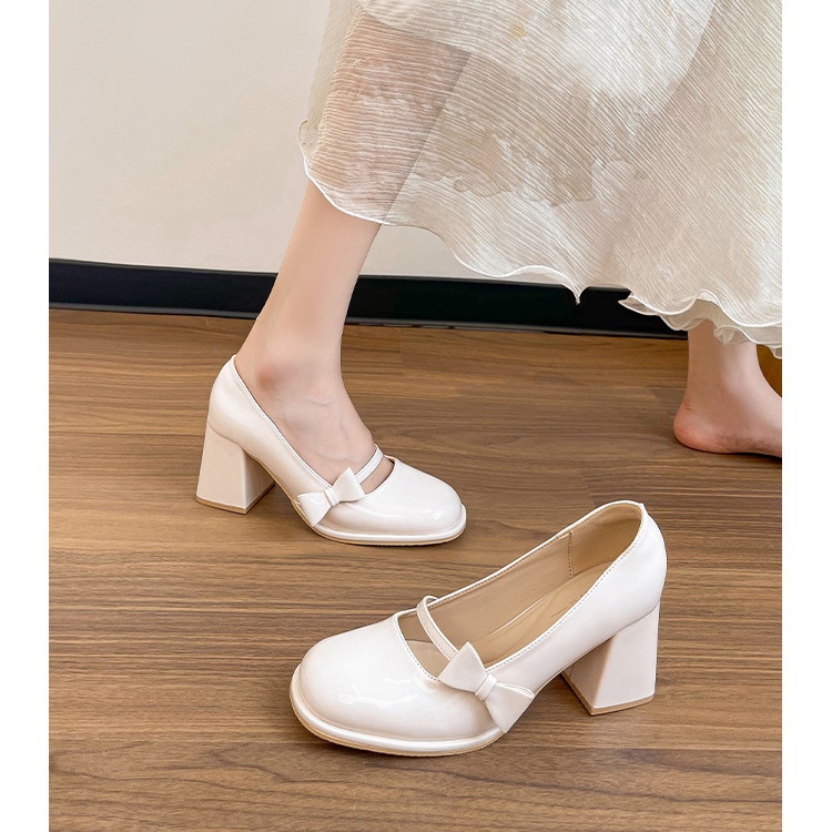 Chunky Heel Round Toe Wedding Temperament Red Mary Jane Shoes foto 4