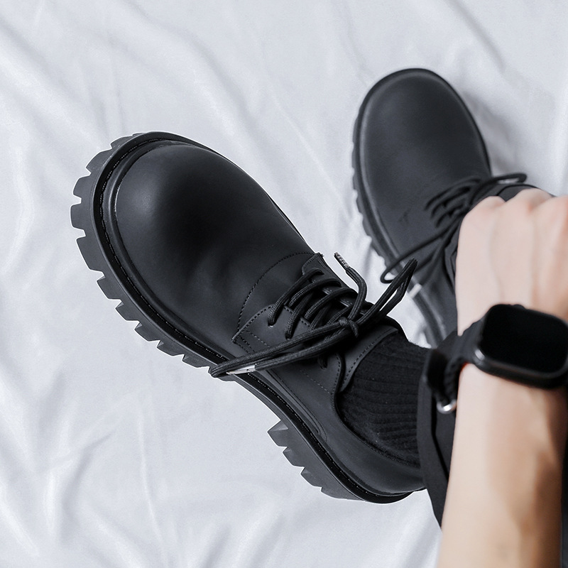 Retro Big Thick Bottom Round Toe Men's Small Leather Shoes foto 4