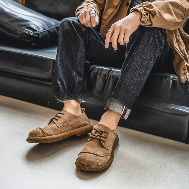 Casual Lace Up All Inclusive Birkenstock Men's Versatile Vintage Casual Leather Shoes foto 5
