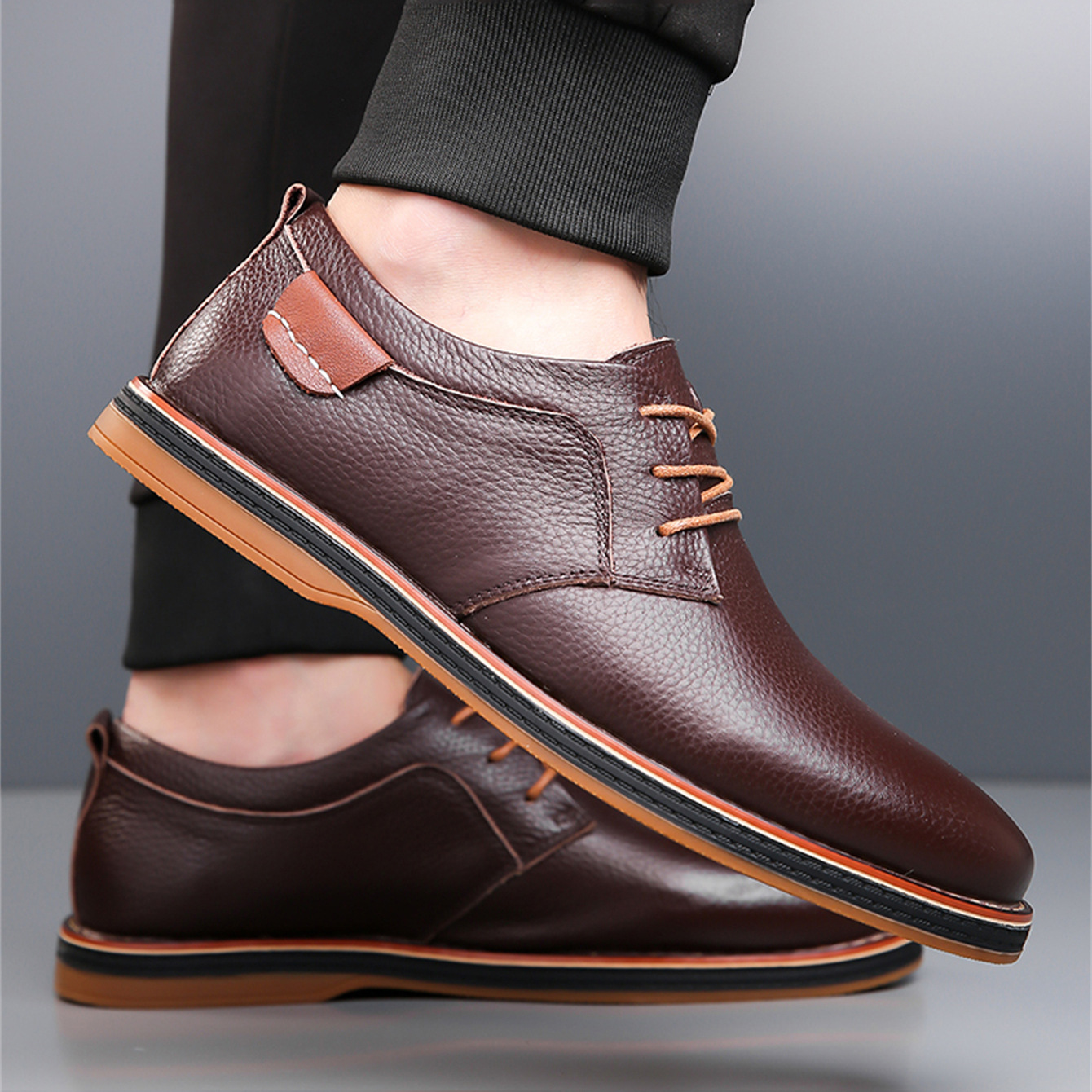 Men's Leather Shoes Plus Size Fashion Handmade Stitching foto 5