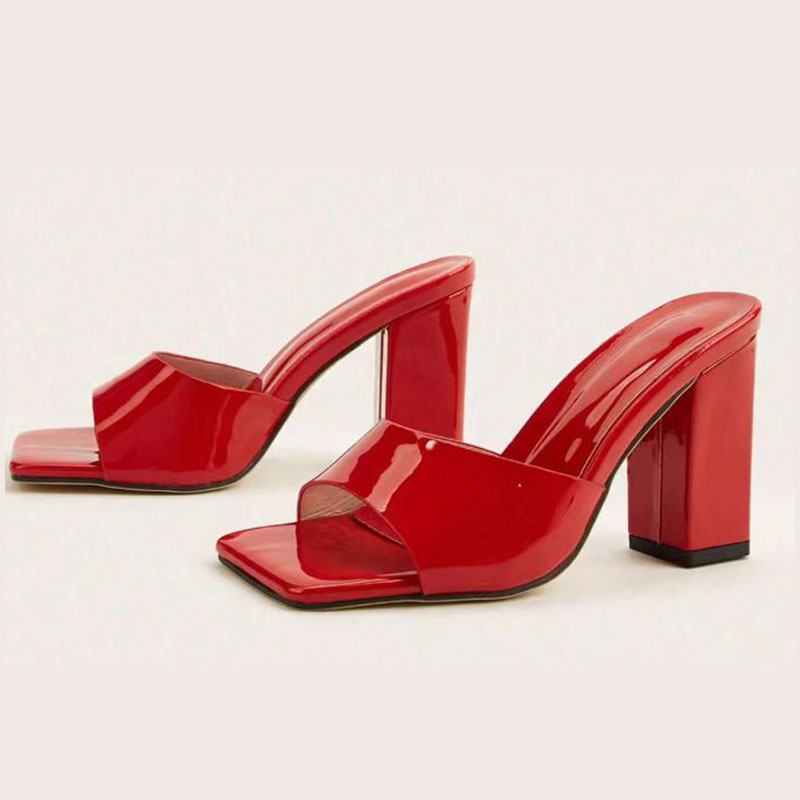 Womens Stylish Block-heel Square-toe High-heel Sandals foto 2
