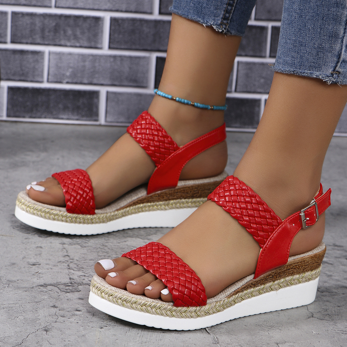 Fashionable Open-toe Round-toe Thick-soled High-heeled Slides For Outdoor Wear foto 3