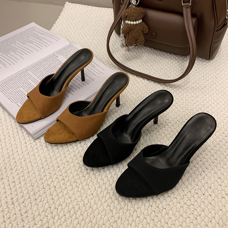 Women's Soft Leather High Heel Slippers foto 5
