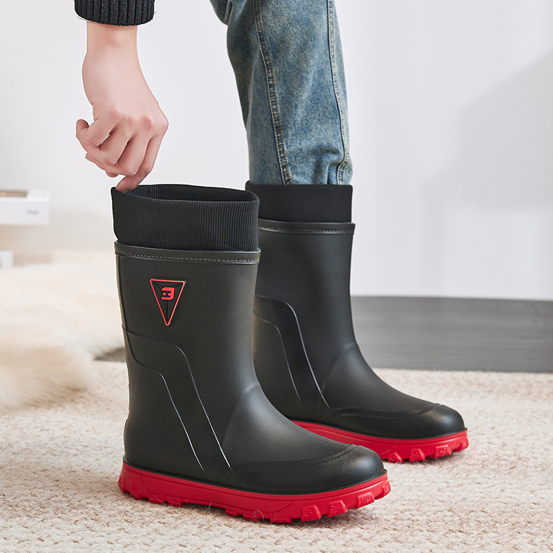 Thermal Men's Rain Boots Fixed Cotton Mid-high Tube foto 5
