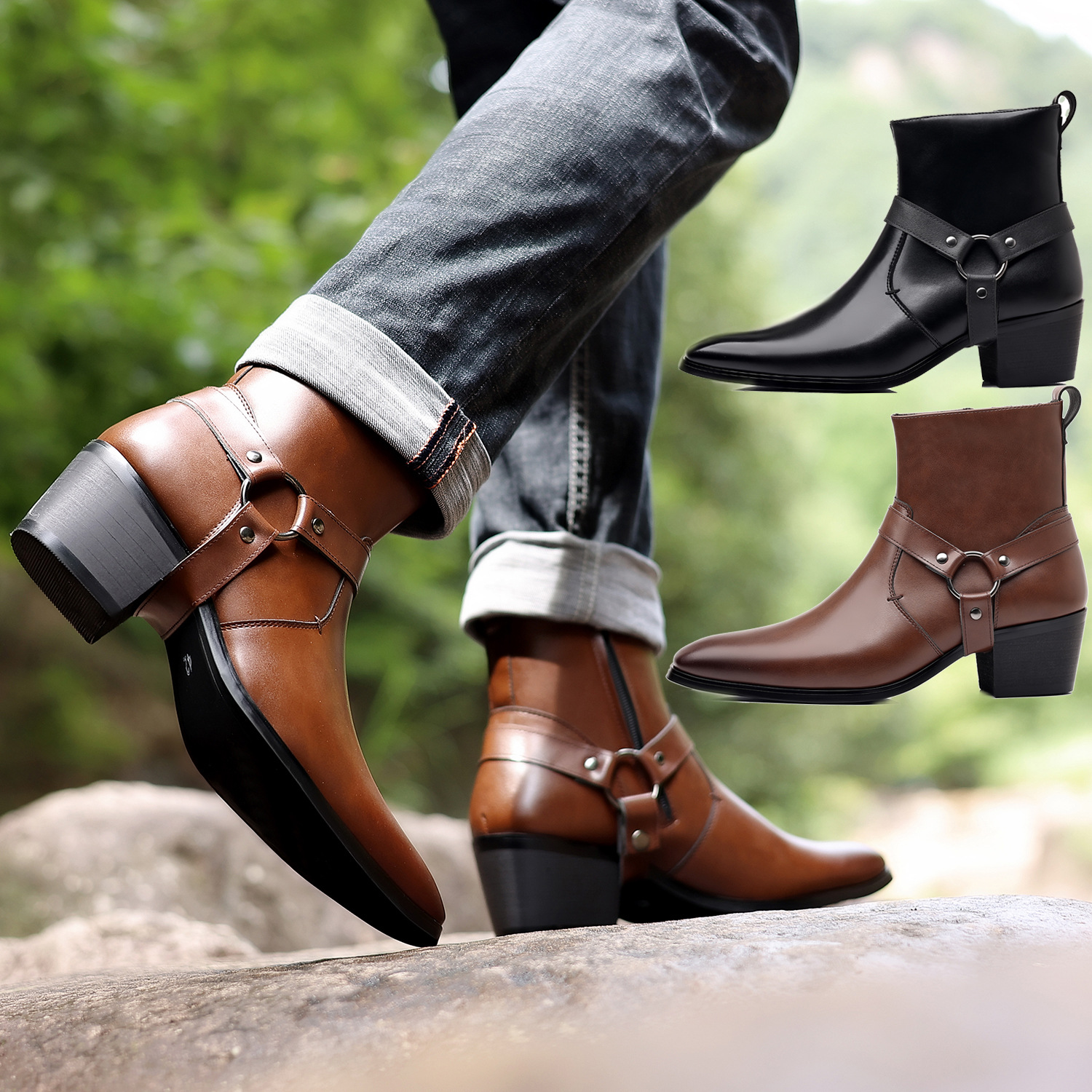 Trendy Wild Men's And Women's Same Style Chain Boots foto 5