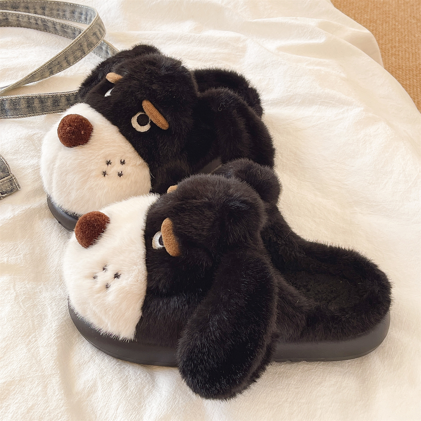 Home Indoor Non-slip Plush Warm And Cute Puppy Closed-toe Slippers foto 3