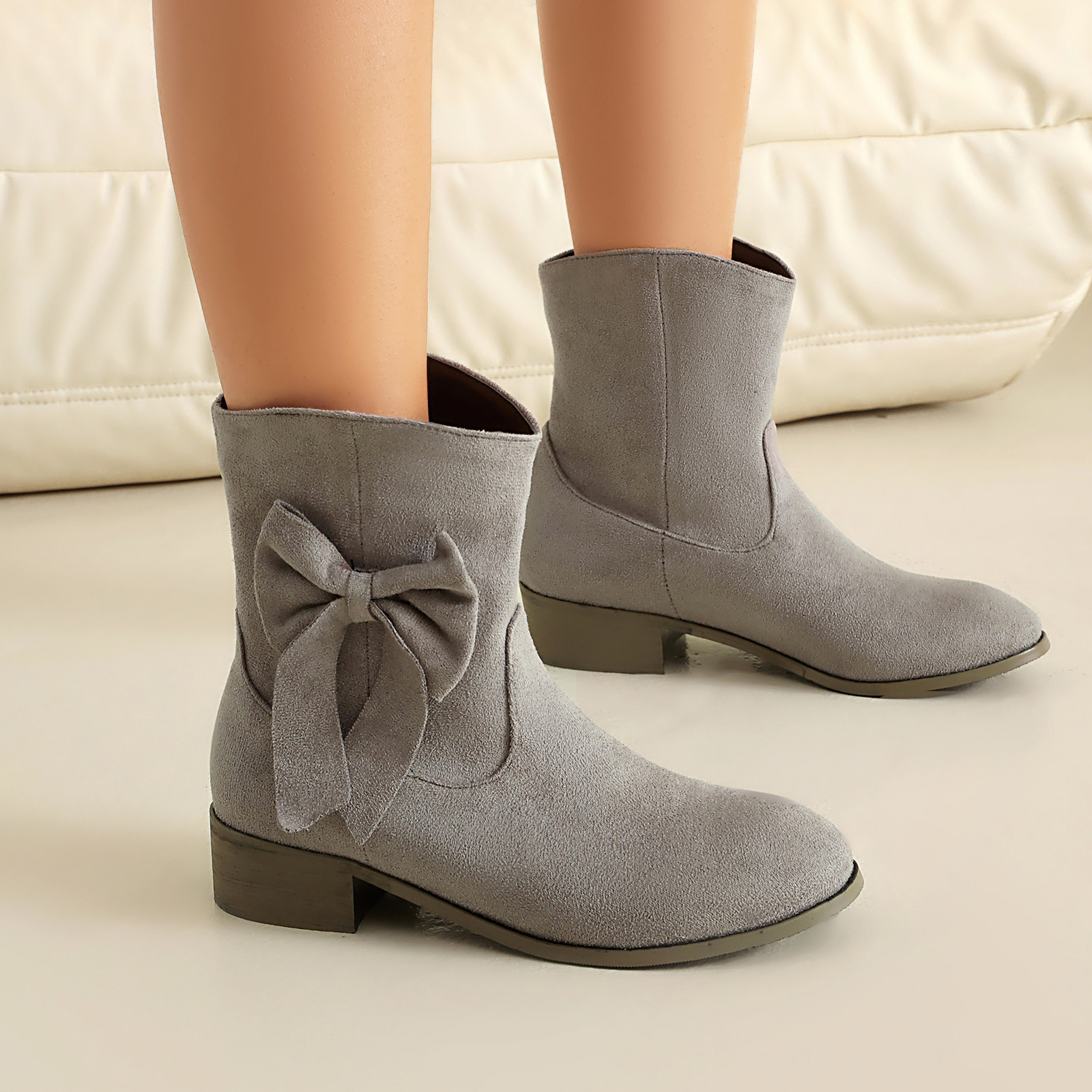 Low Heel Suede Large Size Sweet Bow Casual Boots foto 4