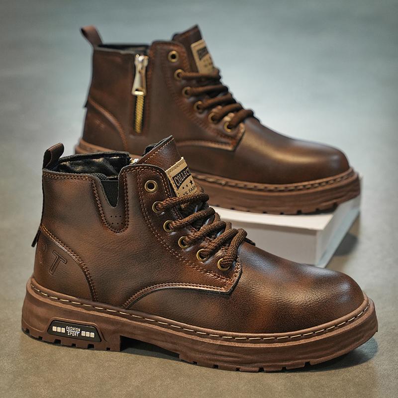 New Autumn Leisure Leather Waterproof Retro British Style Men's Plus Size Martin Boots foto 4