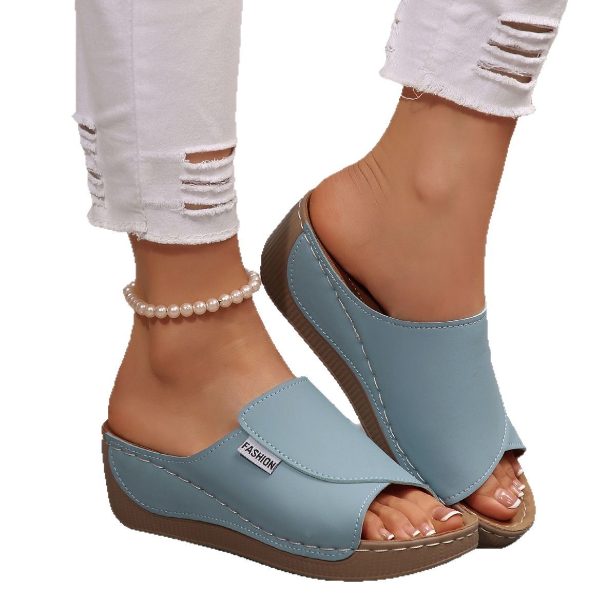 Simple Stylish Peep Toe Wedge Slippers foto 5