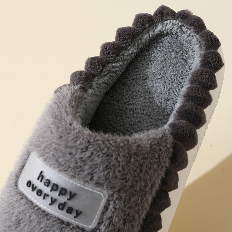 Home Slippers For Men Thick-soled Color-block Letters Fluffy Fleece House Shoes Winter Indoor Warm Slip On Floor Bedroom Slipper foto 3