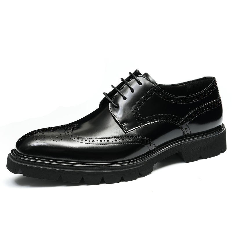 Cowhide Business Casual British Style Carved Shiny Leather Shoes foto 4