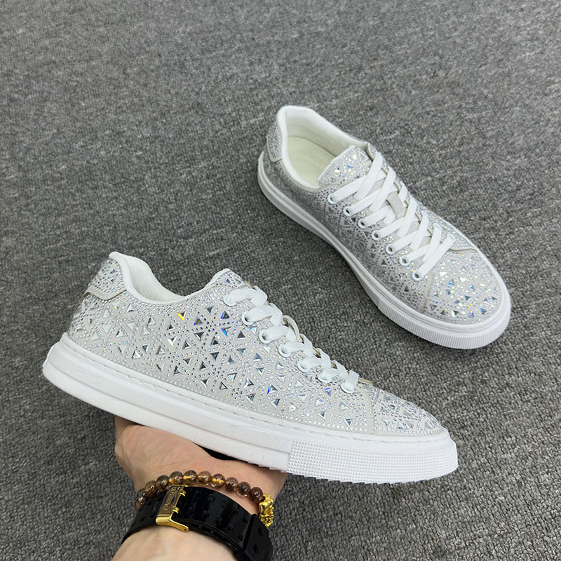 Handsome Internet Hot Rhinestones Men's Shoes Barber Glossy Sneakers foto 4