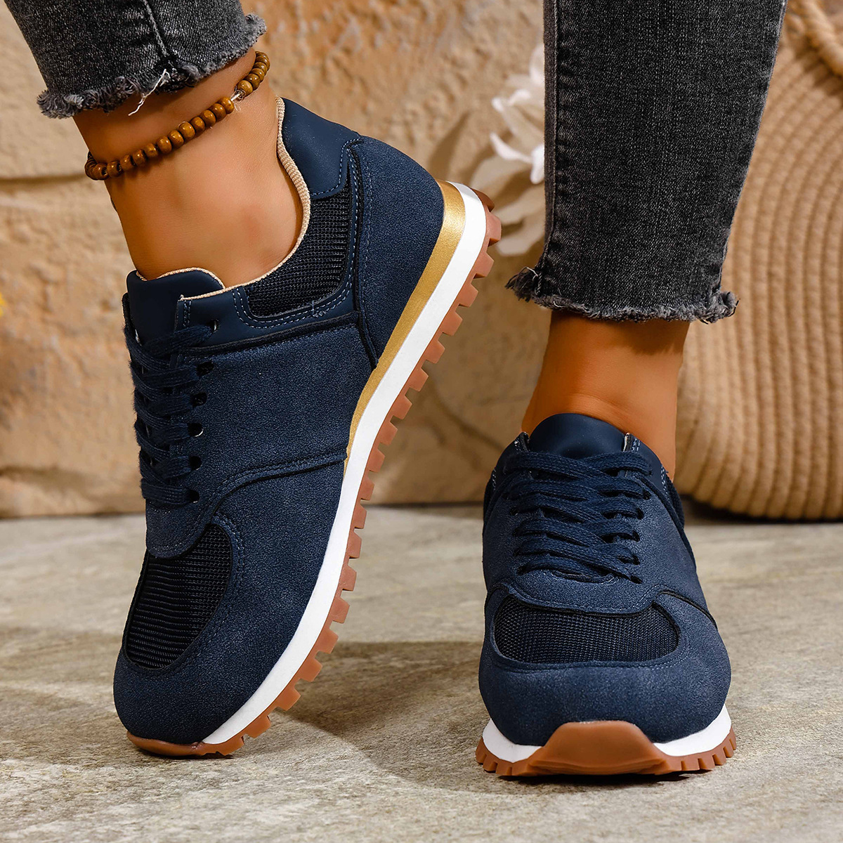 Women's Canvas Round Toe Shallow Mouth Lace-up Casual Shoes foto 5