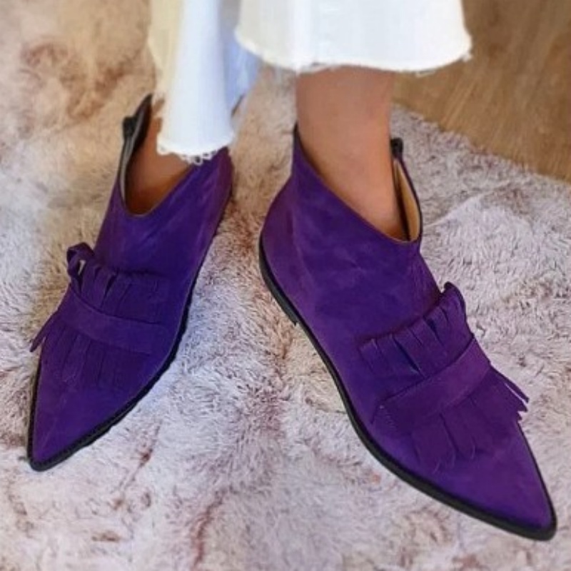 Slim Arrow Solid Color Suede Side Zipper Low Heel Plus Size Women's Boots