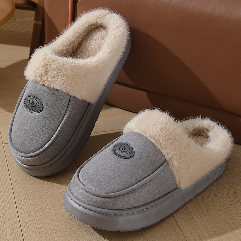 Winter Plush Slippers For Men Casual All-match Warm Suede House Shoes Indoor Non-slip Floor Bedroom Slipper foto 5