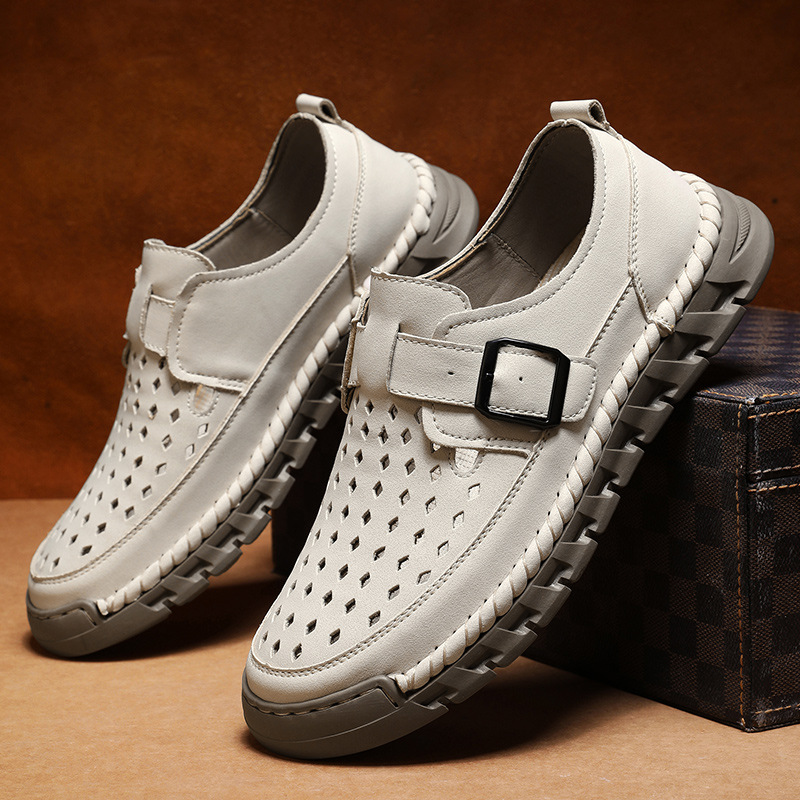 Mens Breathable Stitched Plus-Size Casual Leather Shoes foto 3