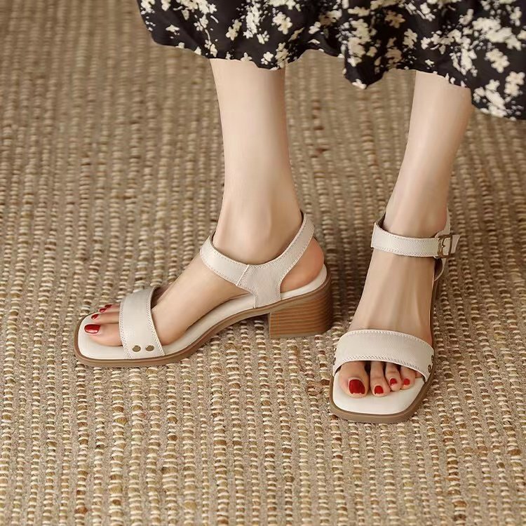 Women's French Style With Chunky Heel All-matching Open Toe Square Toe High Heel Sandals foto 3