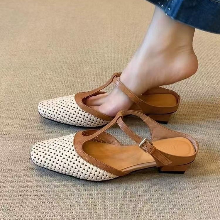 Women's Elegant Retro Soft Bottom Square Toe Color-blocking Sandals foto 4