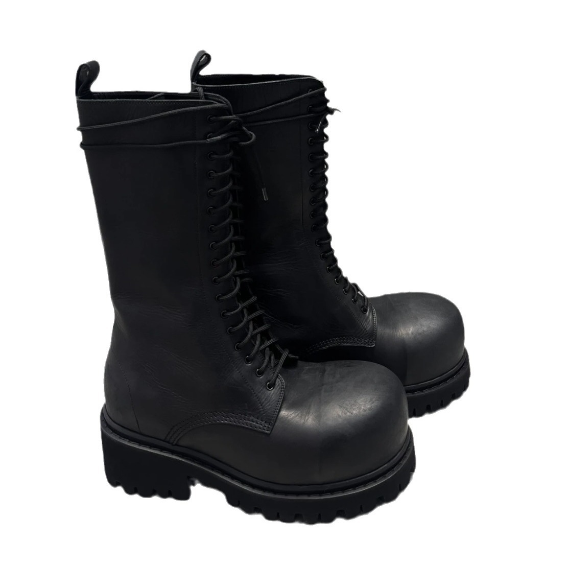 Super Cool Big-head Boots Womens Mid-calf Boots New Style Chunky Heel Height-increasing