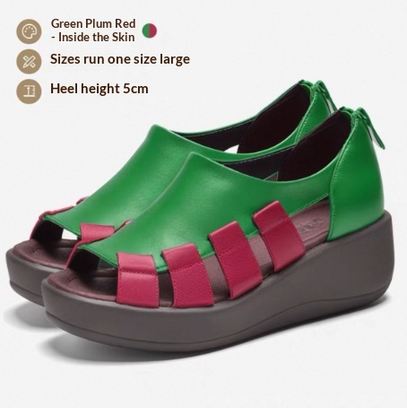 Womens Genuine Leather Wedge Sandals With A Thick Comfortable Sole foto 5
