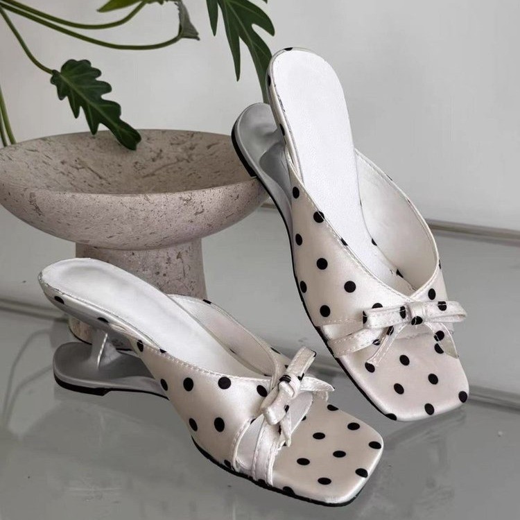 Womens Alien-style Square-toe Slide Sandals With A Bow foto 5