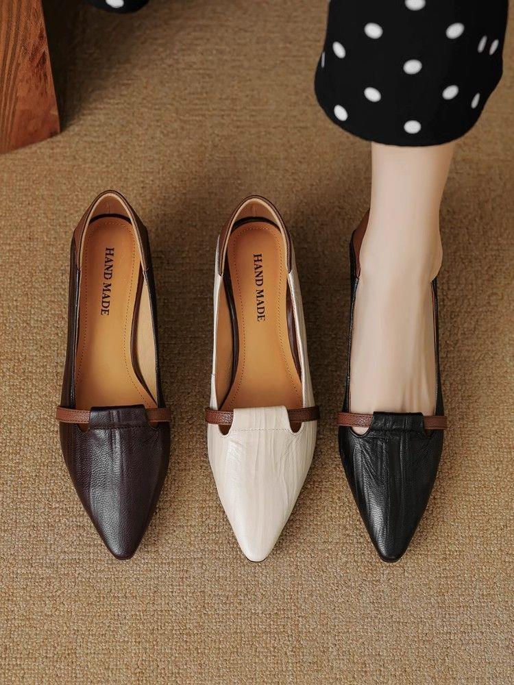 Women's Black Chunky Heel Shoes Low-cut Leather Shoes foto 2