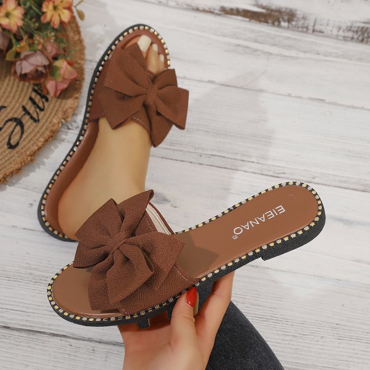 Foreign Trade Flat-Soled Rhinestone Bow Slide Sandals foto 4