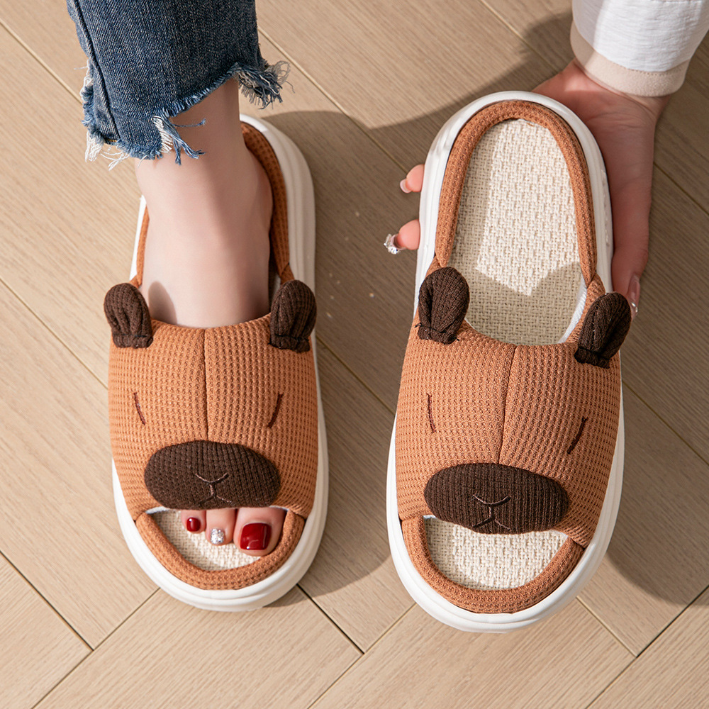 Capybara Open-Toe Linen Slippers With Thick Soles foto 2
