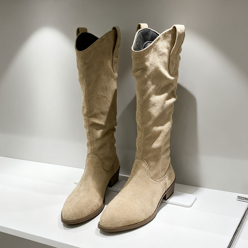 Fashionable Chunky Heel Suede High-top Riding Boots foto 5