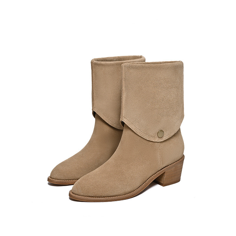 Matte Cowhide Western Denim Pointed-toe Short Tube Boots Fashion Boots Pile Style Boots All-matching foto 2