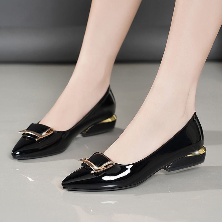 Womens Mid-heel Chunky-heel Soft-soled Low-cut Soft-leather Pumps foto 2