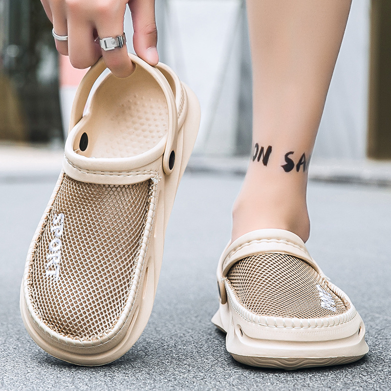 Mesh Sandals Half Pack Casual Bird's Nest Hole Shoes Men's Beach Lazy Half Slippers Plus Size foto 3