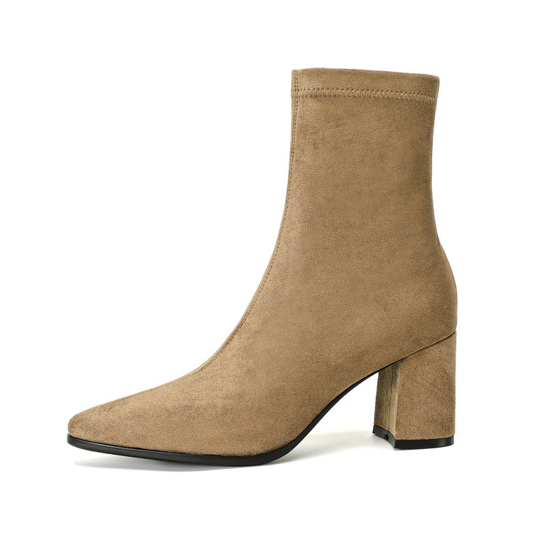High Heel Stretch Side Zipper Thick Heel Thin Women's Boots foto 5