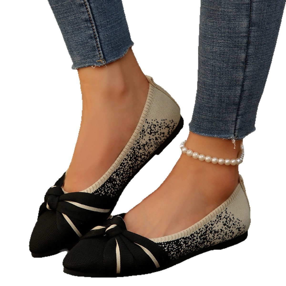 Womens Fashionable Slip-on Breathable Flat Shoes With A Bow foto 2