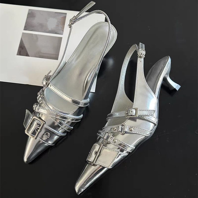Womens Retro Pointed-Toe Ankle-Strap High Heel Sandals foto 2