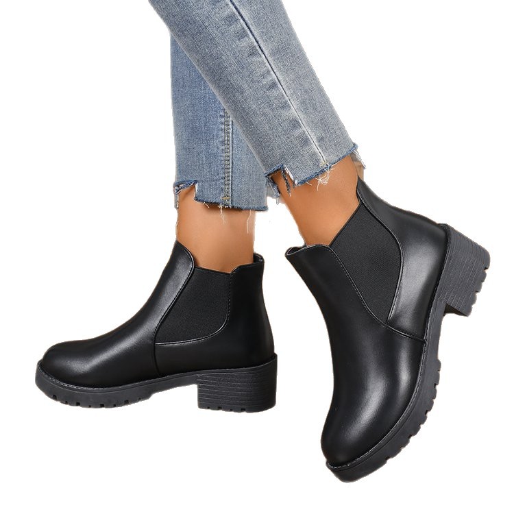 Black Chelsea Ankle Boots Women's Chunky Heel Martin Boots foto 5