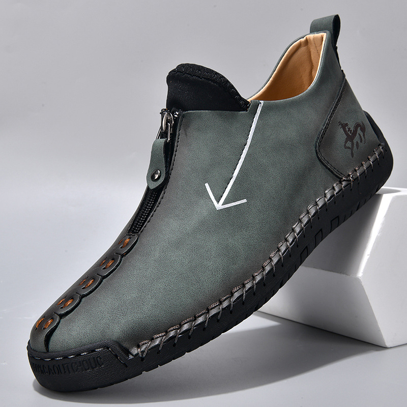 Men's Zipper Leather Boots Foreign Trade Hand-stitched Martin Boots foto 5