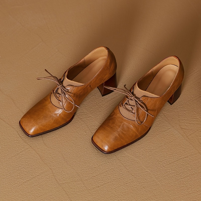 Womens British-style Square-toe High-heeled Pumps With A Deep Vamp foto 2