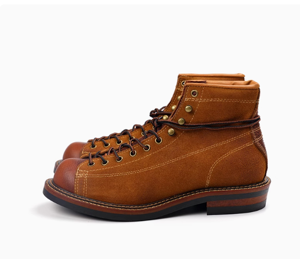 Retro Color Block High-top Round Toe Cowhide Ankle Boots foto 5