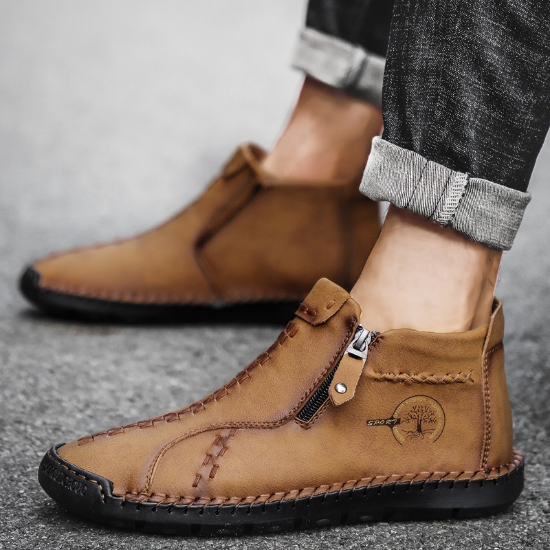 High-top Handmade Leather Shoes Thick Bottom Boots foto 3
