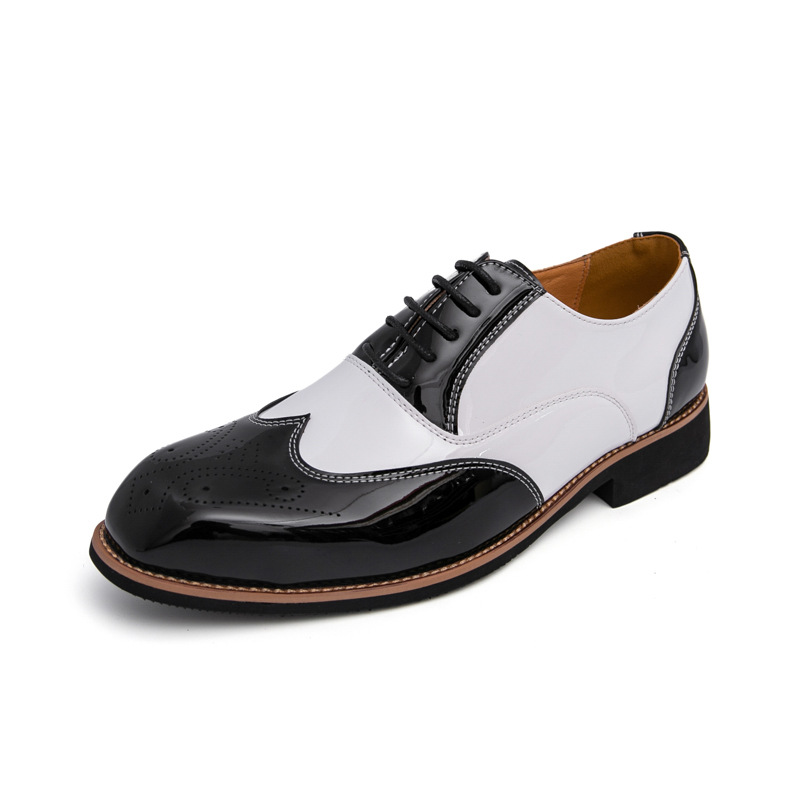 Brogue Plus Size Color Matching Trendy Young Men's Leather Shoes foto 3