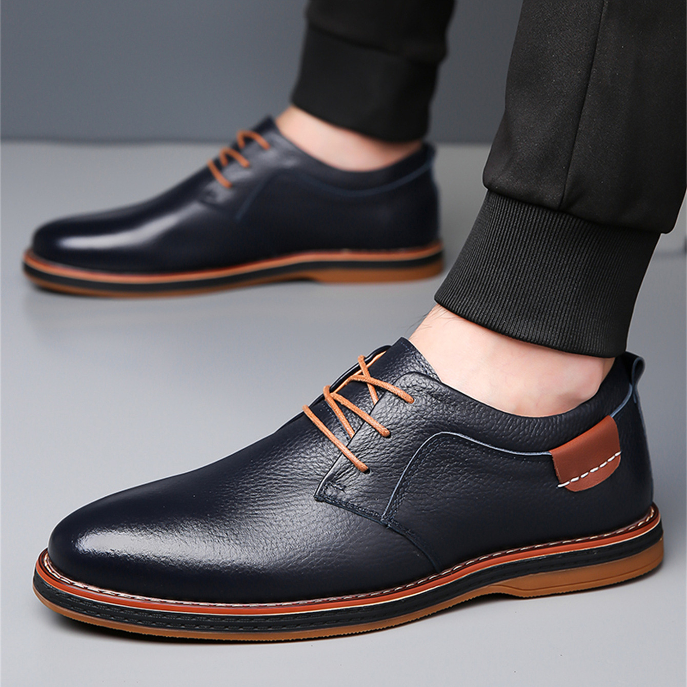 Men's Leather Shoes Plus Size Fashion Handmade Stitching foto 3