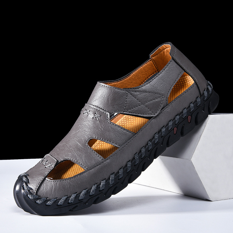 Men's Casual Hand-stitched Velcro Sandals foto 4