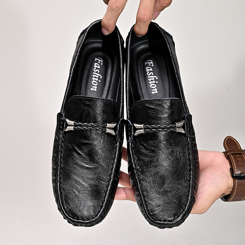Plus Size Cowhide Casual Shoes Men's British One Pedal Loafers foto 3