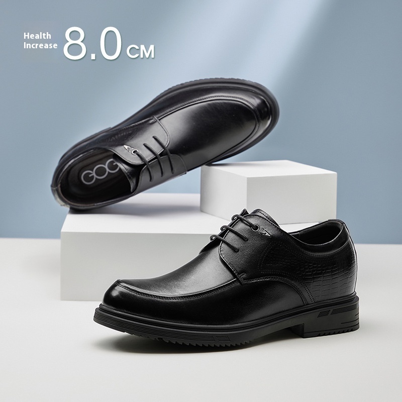 Height Increasing Insole 8cm Business Formal Wear Derby Shoes Genuine Leather Men's Shoes foto 2