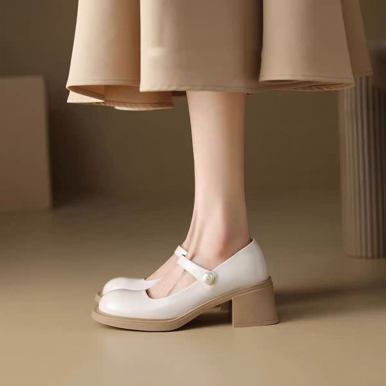 French Style Vintage Mary Jane Small Leather Shoes For Women foto 2