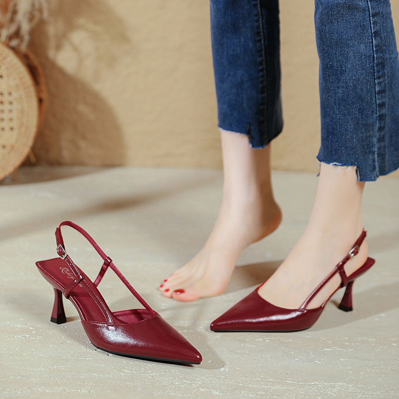 Sexy Wine-red Pointed-toe Sandals foto 3